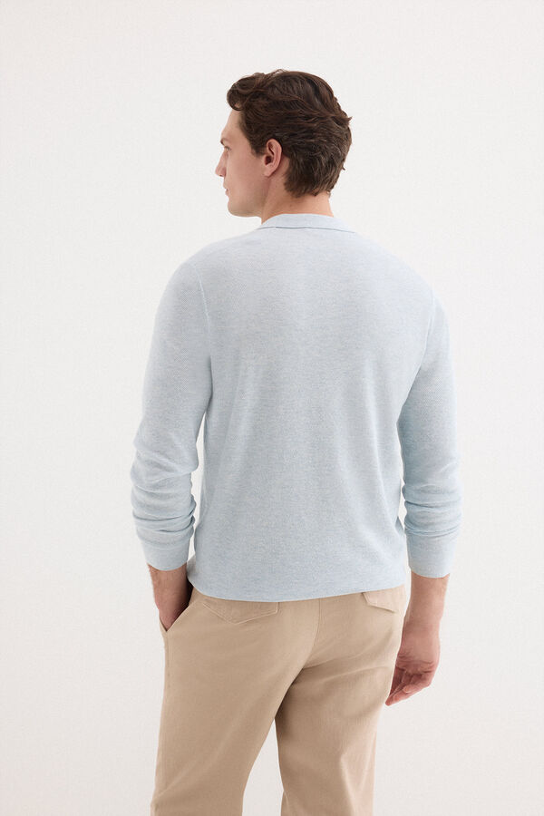 Pedro del Hierro Jersey polo lino manga larga Azul