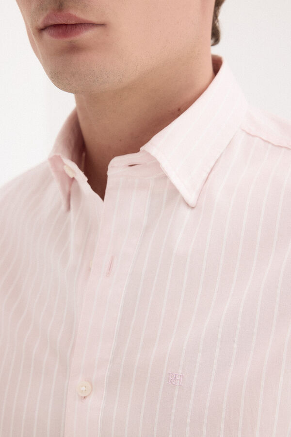 Pedro del Hierro Camisa popel&iacute;n labrado rayas Rosa