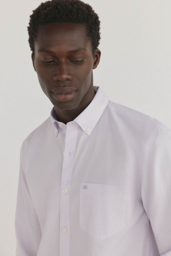 Pedro del Hierro Camisa non iron + antimanchas cuadros Morado