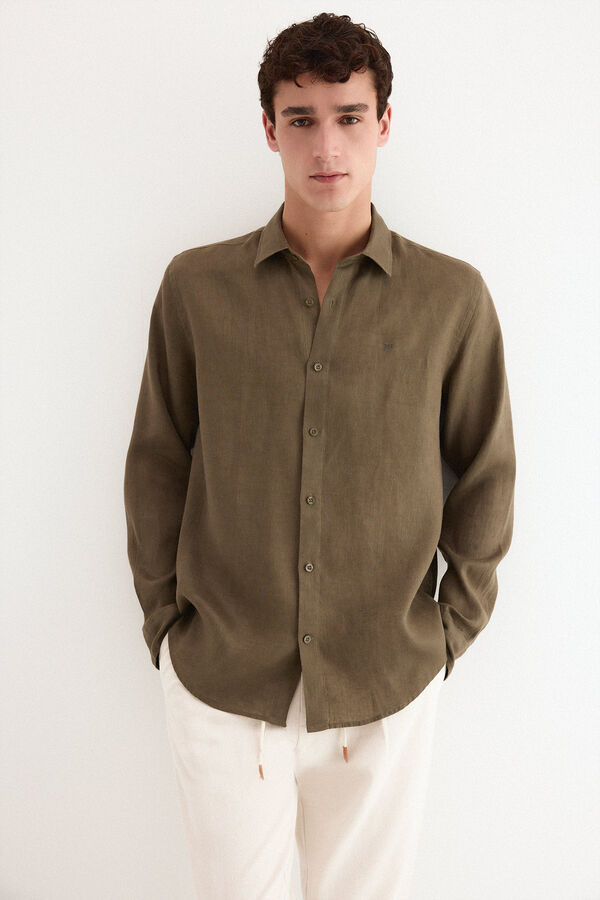 Pedro del Hierro Camisa lino lisa Verde