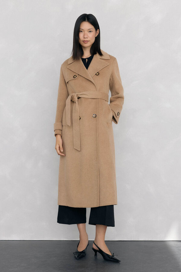 Pedro del Hierro Abrigo largo pa&ntilde;o tipo trench Beige