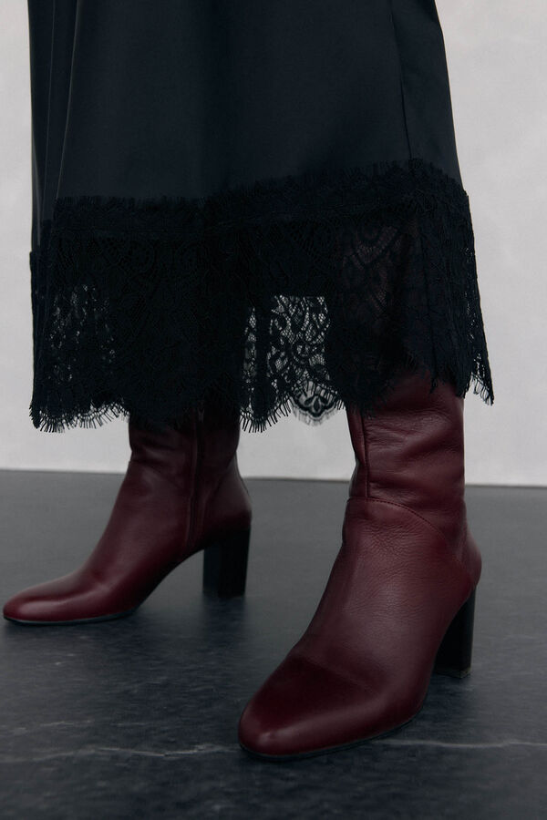 Pedro del Hierro Falda larga satinada con detalles de encaje Negro