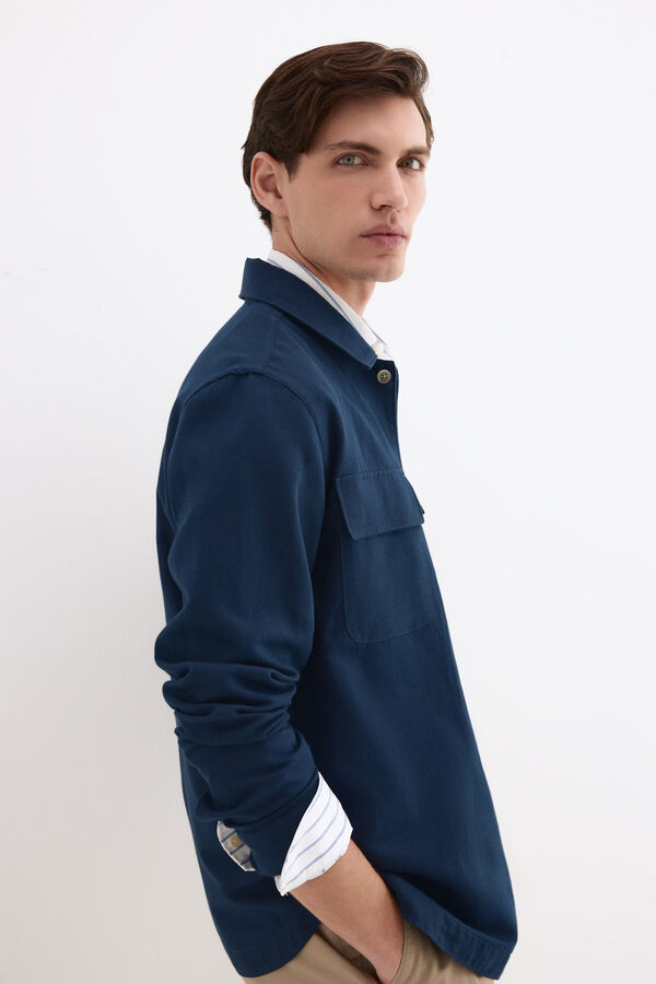 Pedro del Hierro Sobrecamisa lisa algod&oacute;n lino Azul