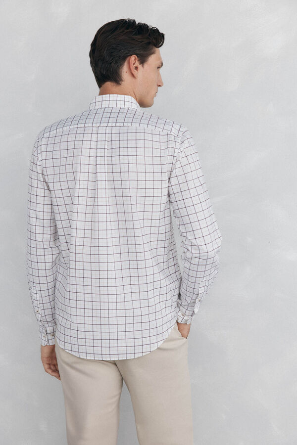 Pedro del Hierro Camisa oxford a cuadros non iron Burdeos