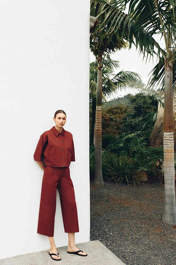 Pedro del Hierro Pantalones wide leg classic Burdeos