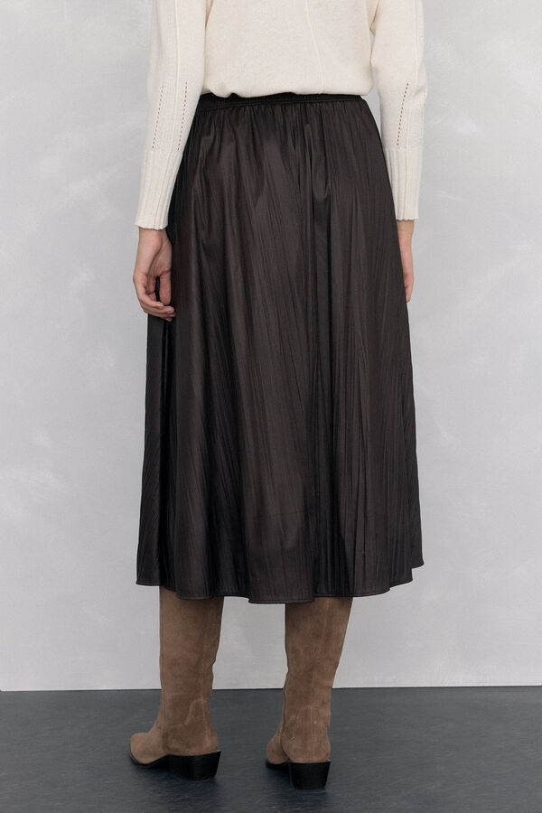 Pedro del Hierro Falda larga de piel efecto arrugado Marr&oacute;n