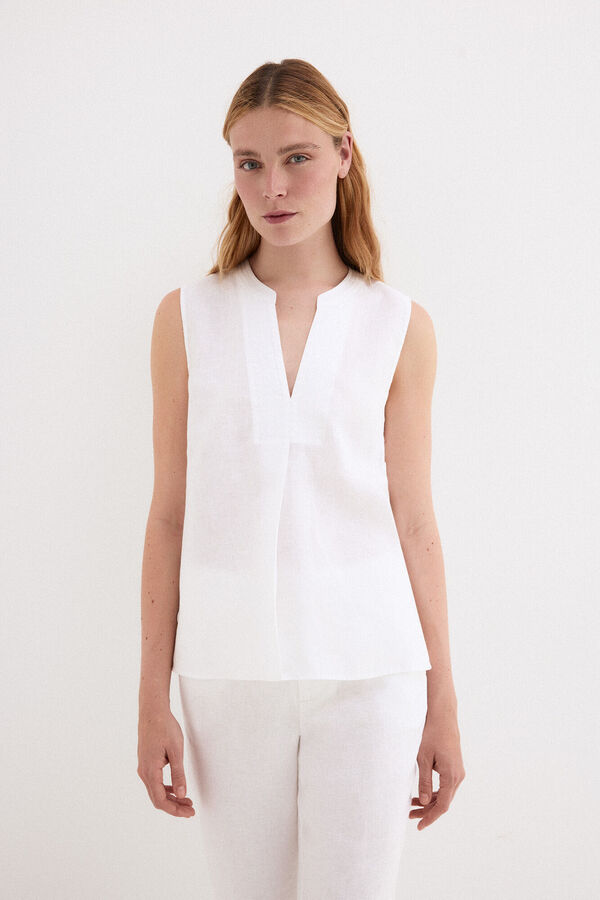 Pedro del Hierro Top liso lino Blanco