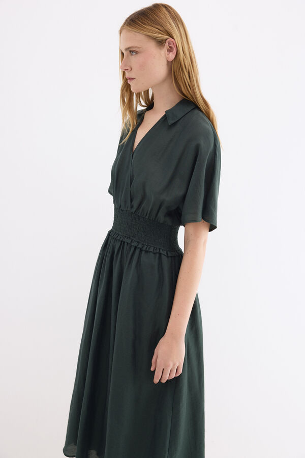Pedro del Hierro Vestido midi con frunces en la cintura Verde