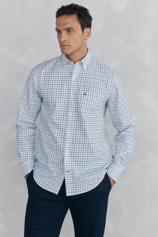 Pedro del Hierro Camisa non iron oxford cuadros Azul