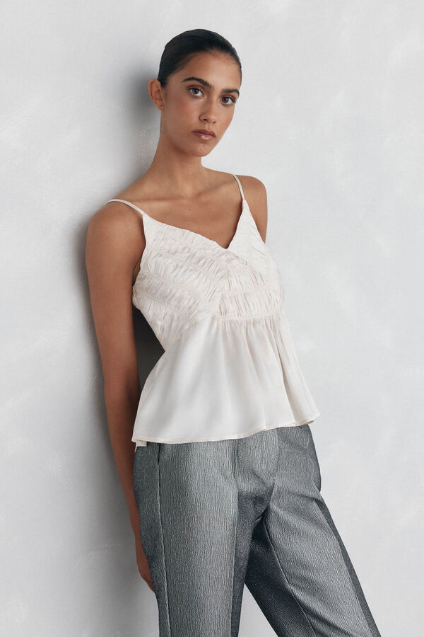 Pedro del Hierro Top de sat&eacute;n con tirantes Crudo