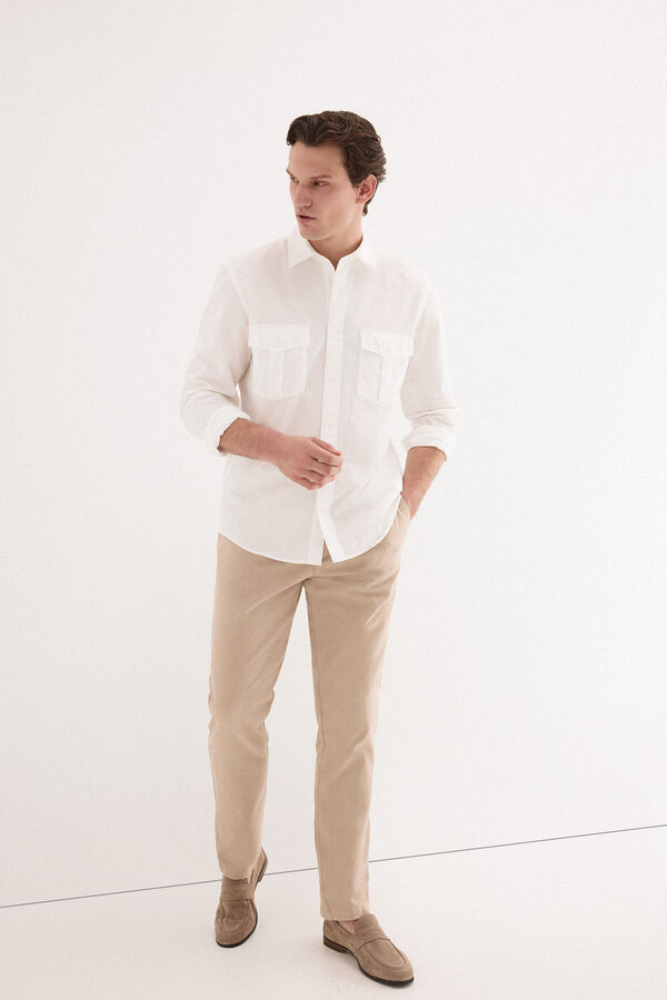 Pedro del Hierro Camisa lisa twill bolsillos Crudo