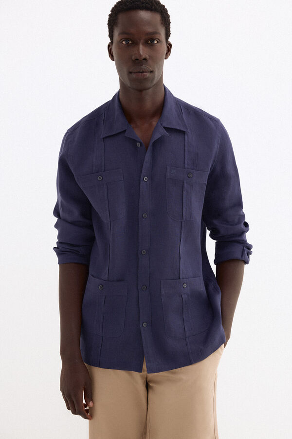 Pedro del Hierro Guayabera lino Azul