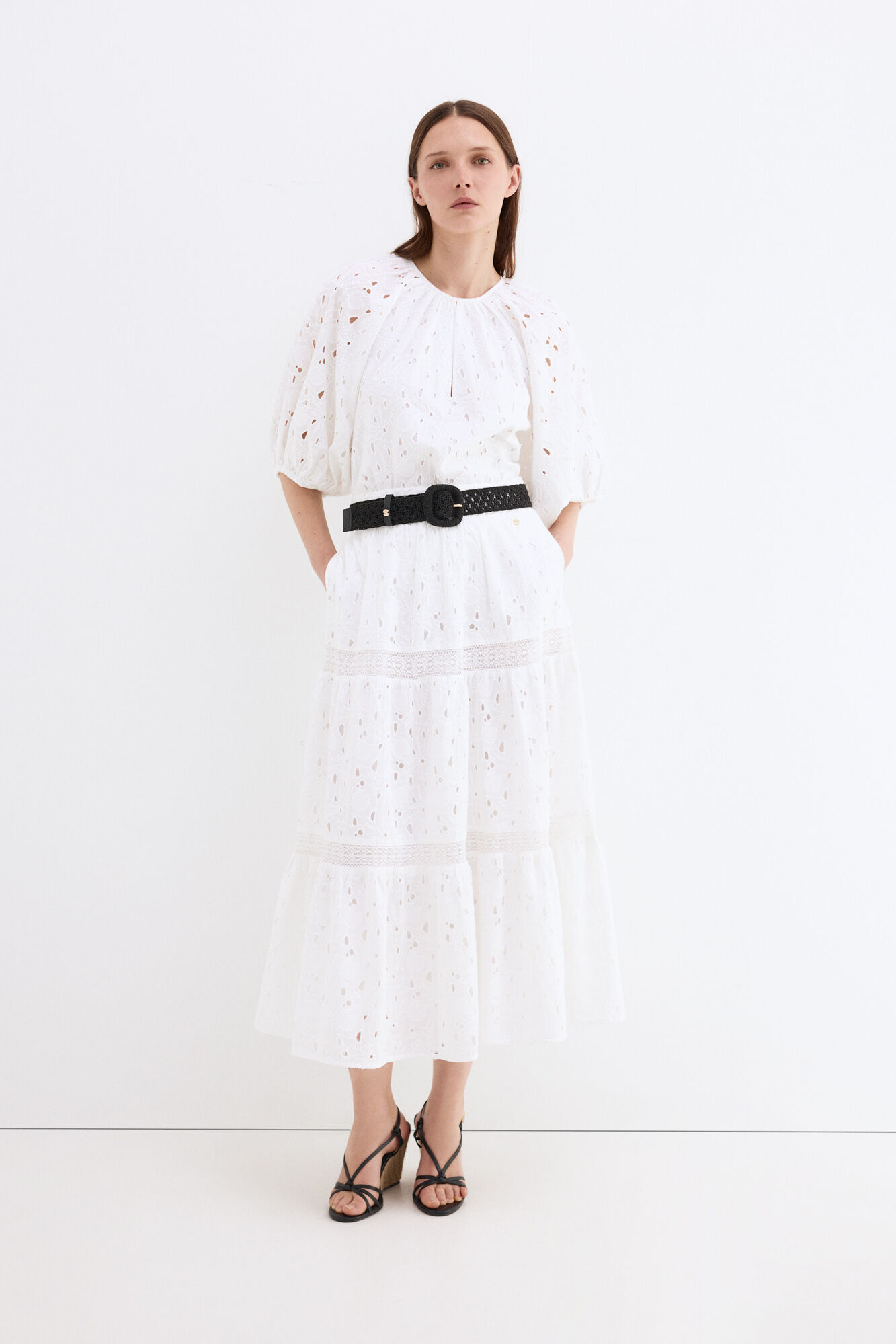 Pedro del Hierro Falda larga bordada en algod&oacute;n