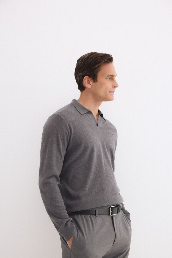 Pedro del Hierro Jersey polo lino manga larga Gris