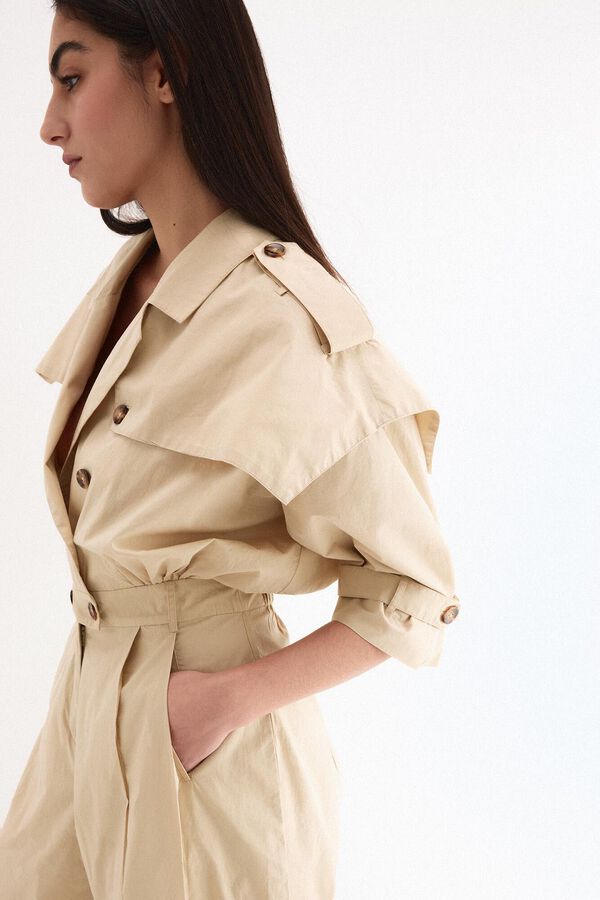 Pedro del Hierro Jumpsuit de pata ancha con detalle tipo gabardina en escote Beige