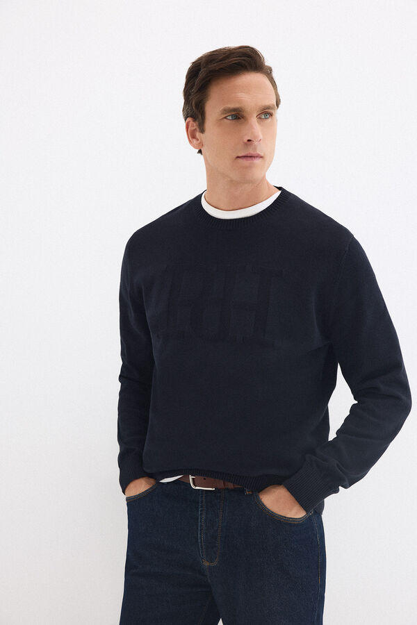 Pedro del Hierro Jersey cuello redondo big logo pecho Azul