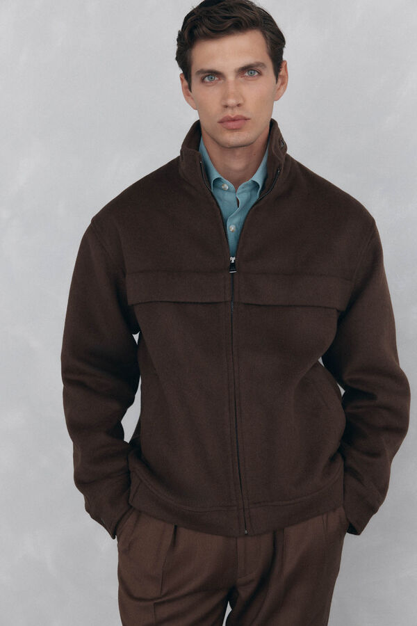 Pedro del Hierro Chamarra handmade de lana Marr&oacute;n