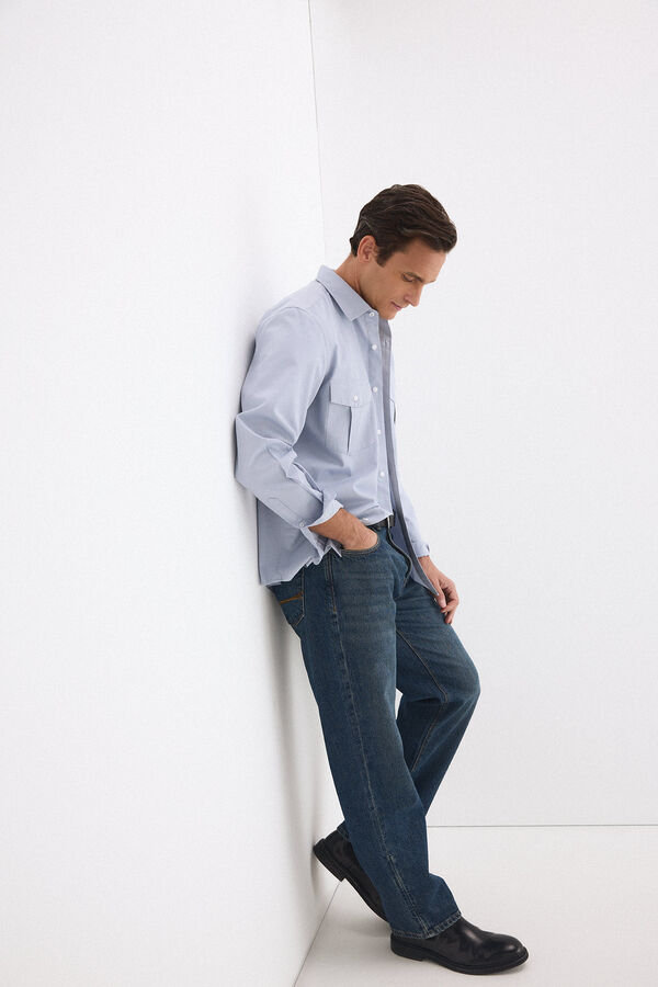 Pedro del Hierro Camisa lisa twill bolsillos Azul