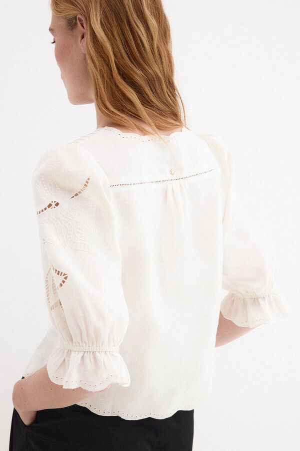Pedro del Hierro Blusa lino bordados Crudo