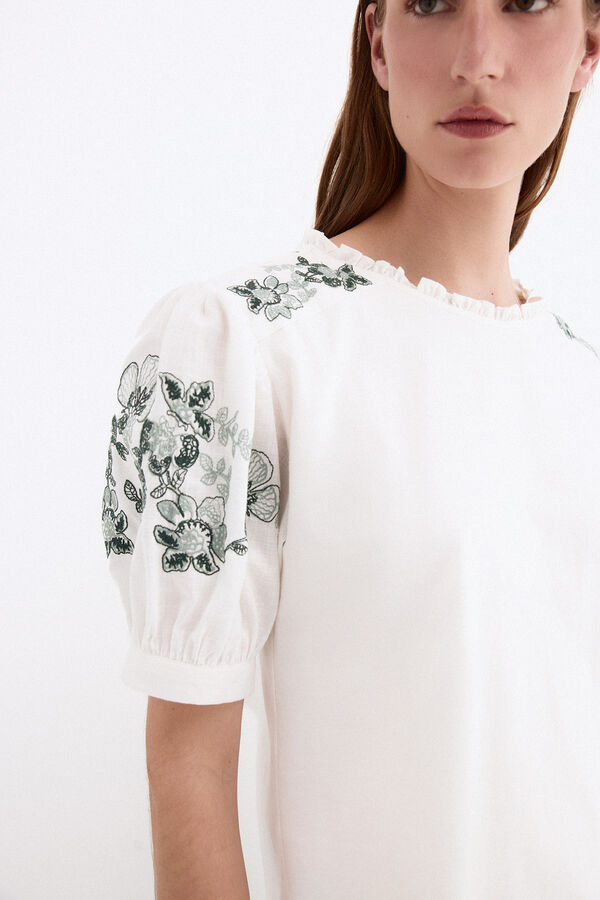 Pedro del Hierro Camiseta combinada con bordados Blanco