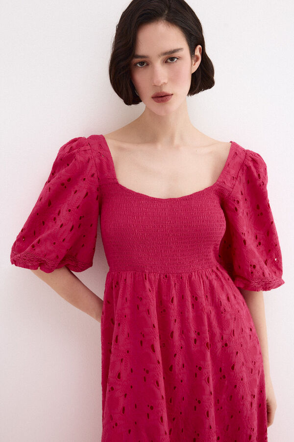 Pedro del Hierro Vestido algod&oacute;n bordados Rosa