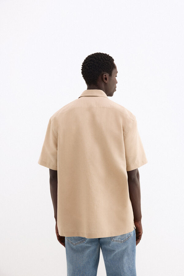 Pedro del Hierro Camisa lino manga corta bolsillos Beige
