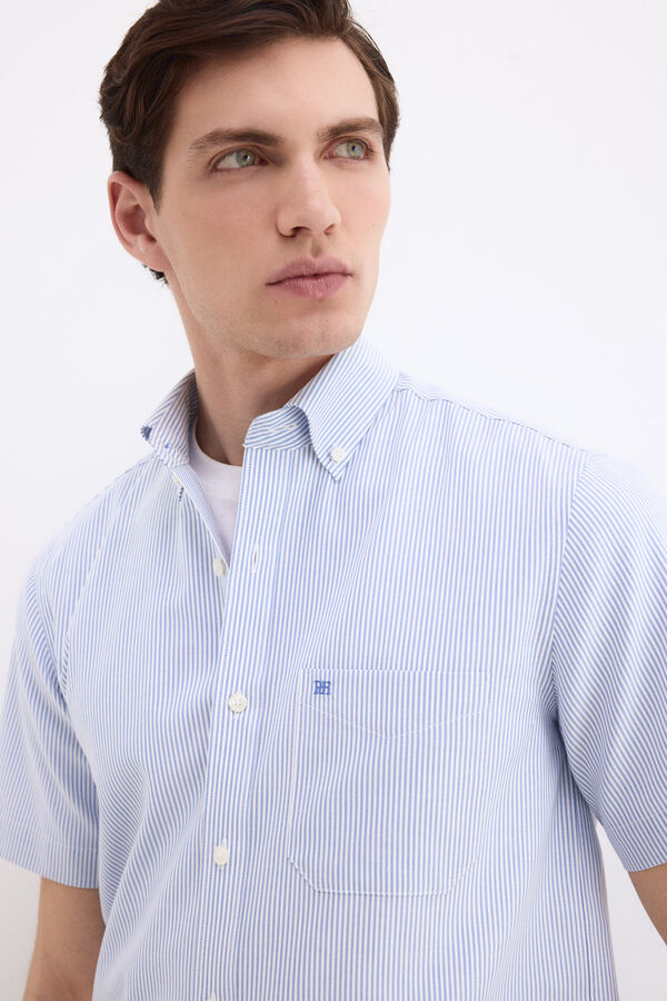 Pedro del Hierro Camisa non iron manga corta rayas Azul