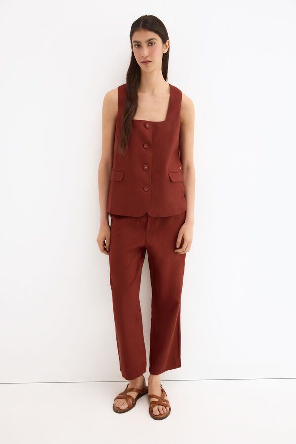 Pedro del Hierro Chaleco lino cintur&oacute;n Naranja