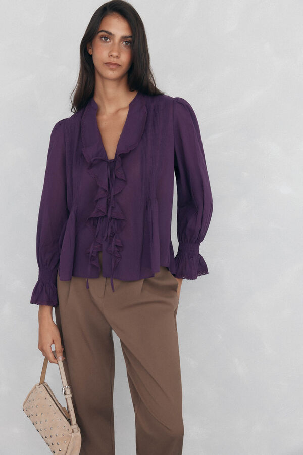 Pedro del Hierro Blusa rom&aacute;ntica con volante Morado