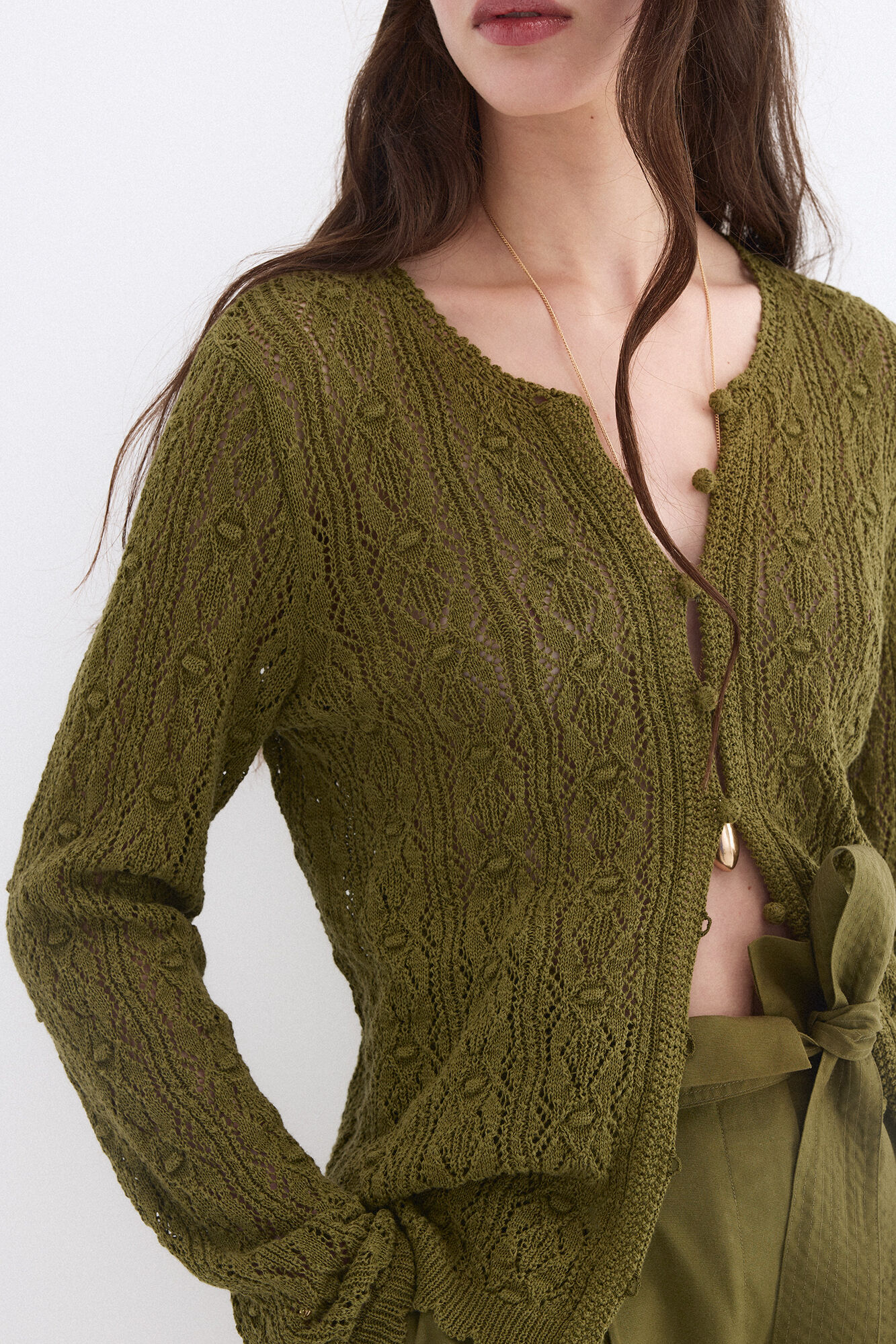 Pedro del Hierro Chamarra fantas&iacute;a calada con terminaciones en crochet