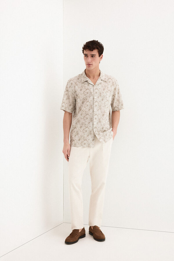 Pedro del Hierro Camisa estampada manga corta Beige