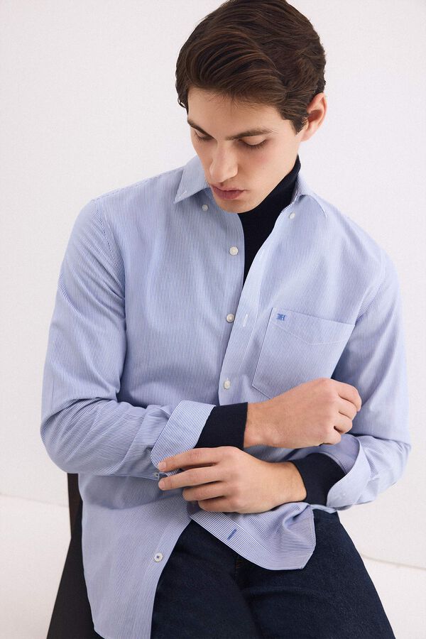 Pedro del Hierro Camisa non iron + antimanchas rayas Azul