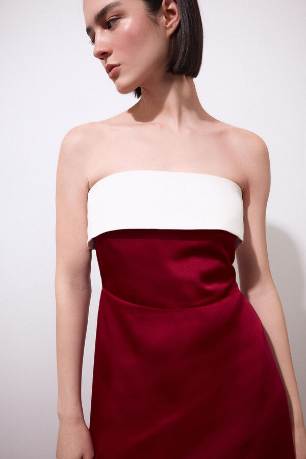 Pedro del Hierro Vestido largo escote palabra de honor con pieza a contraste Burdeos