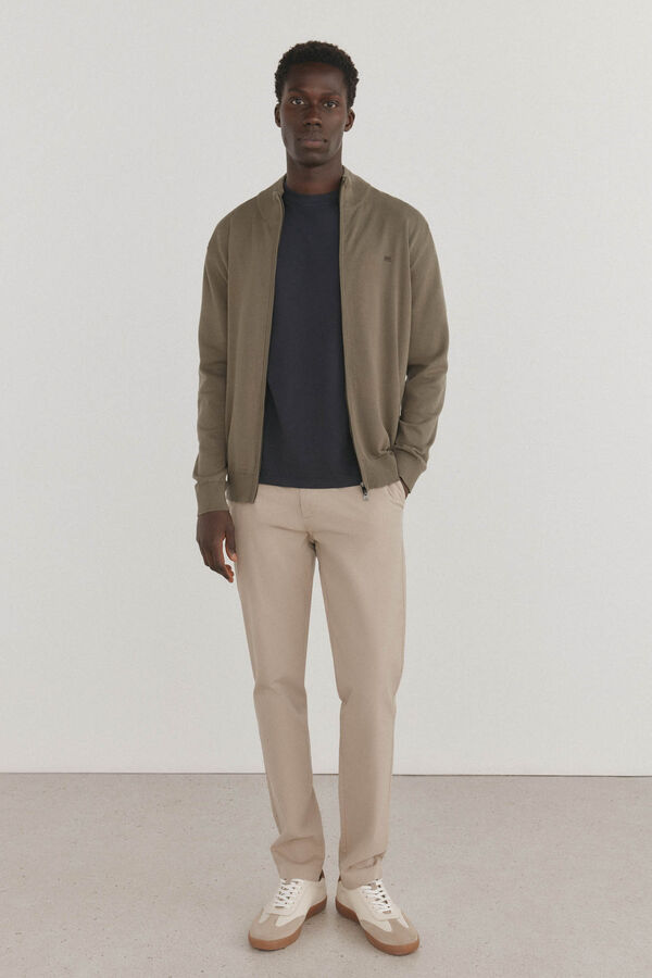 Pedro del Hierro C&aacute;rdigan fino algod&oacute;n premium cremallera Verde