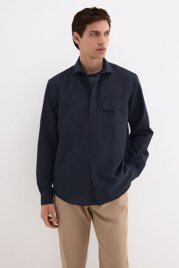 Pedro del Hierro Camisa lino bolsillos Azul