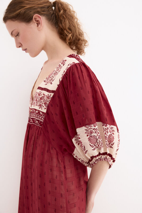 Pedro del Hierro Vestido t&uacute;nica estampado floral Burdeos