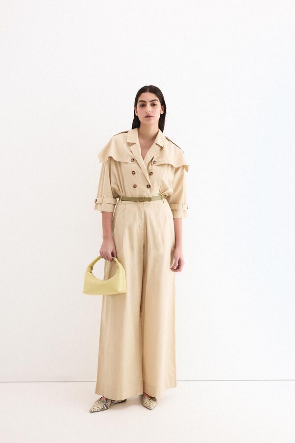 Pedro del Hierro Jumpsuit de pata ancha con detalle tipo gabardina en escote Beige