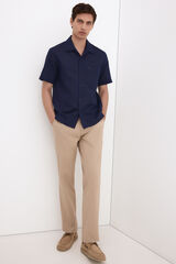 Pedro del Hierro Camisa de lino algod&oacute;n manga corta Azul