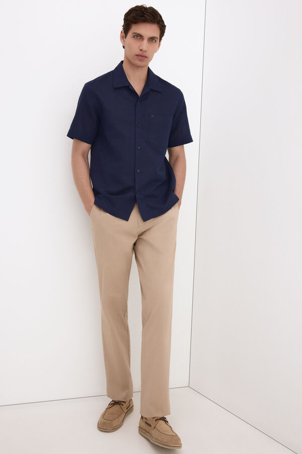 Pedro del Hierro Camisa de lino algod&oacute;n manga corta Azul