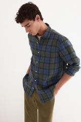 Pedro del Hierro Camisa lino cuadros Azul