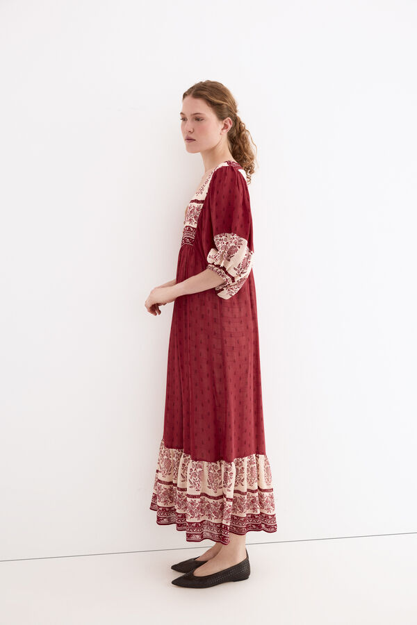 Pedro del Hierro Vestido t&uacute;nica estampado floral Burdeos