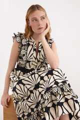 Pedro del Hierro Vestido algod&oacute;n volantes Beige