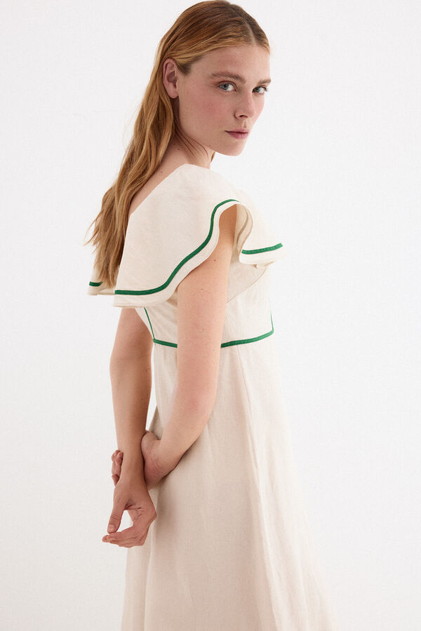 Pedro del Hierro Vestido lino detalle contrastes Crudo