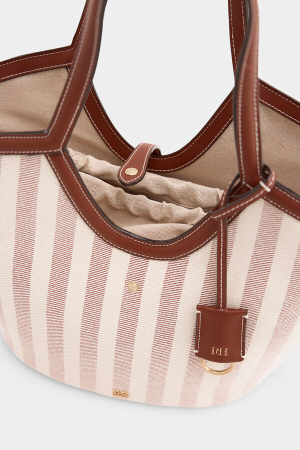 Pedro del Hierro Bolsa de playa tejida a rayas Marr&oacute;n