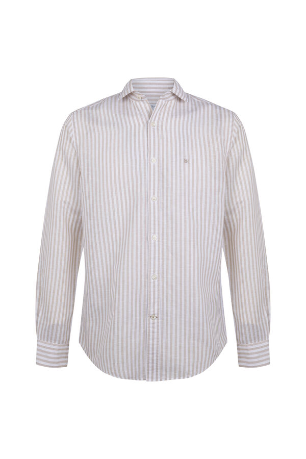 Pedro del Hierro Camisa de vestir rayas lino f&aacute;cil plancha Beige