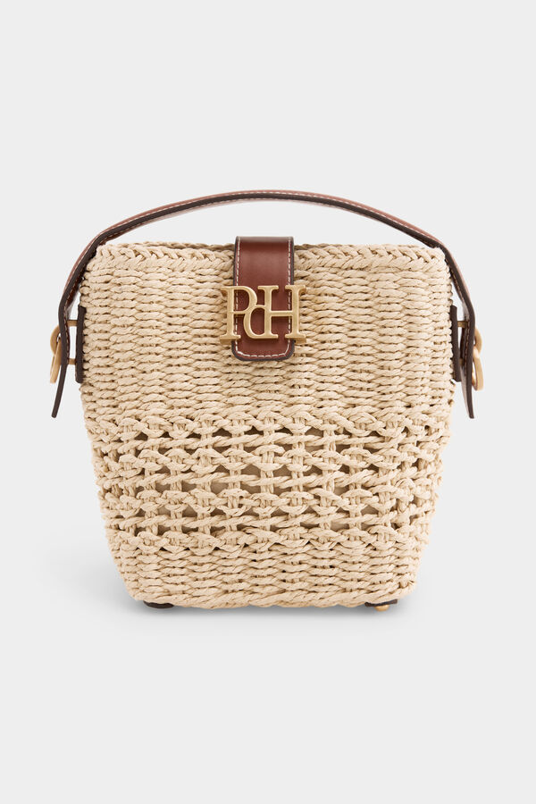 Pedro del Hierro Bolsa cubo con logo efecto rafia Crudo