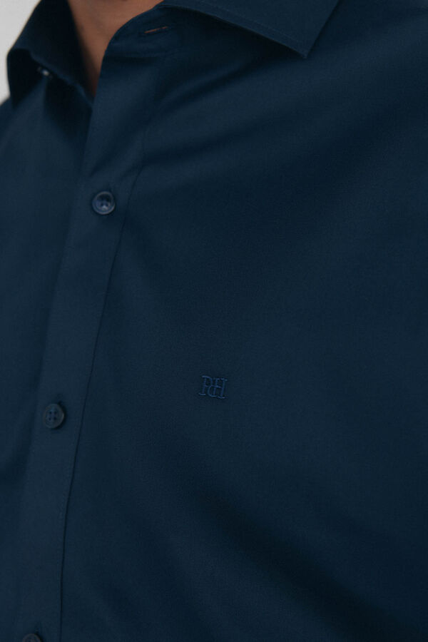 Pedro del Hierro Camisa lisa de twill f&aacute;cil planchado + anti olor slim fit Azul