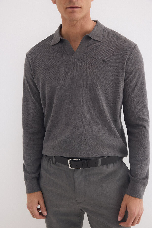 Pedro del Hierro Jersey polo lino manga larga Gris