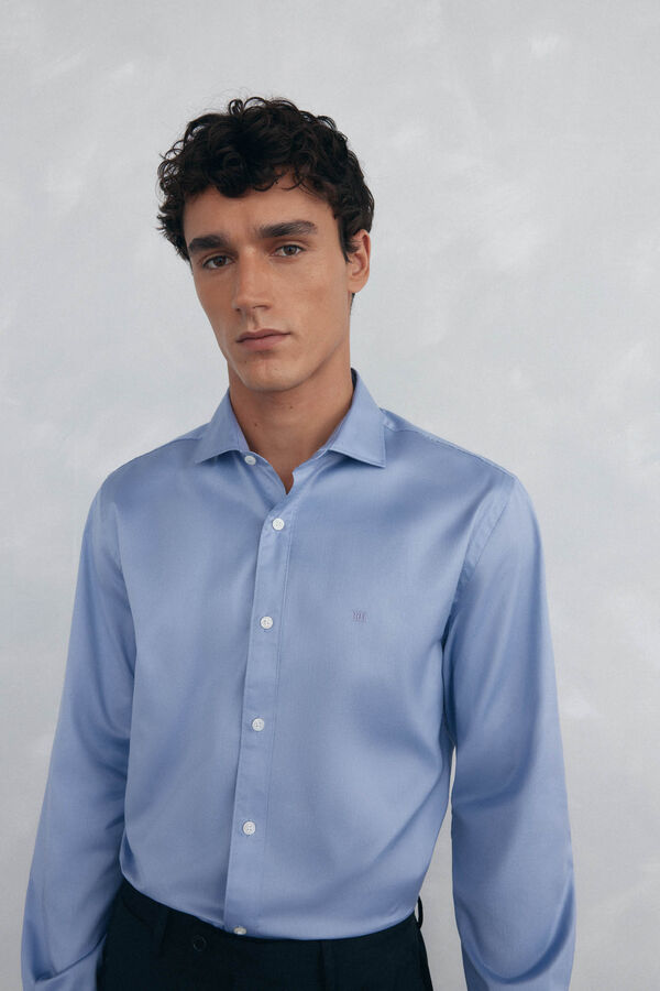Pedro del Hierro Camisa lisa twill f&aacute;cil plancha + anti olor slim fit Azul