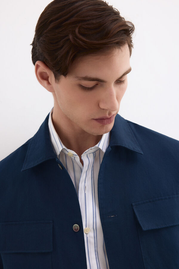 Pedro del Hierro Sobrecamisa lisa algod&oacute;n lino Azul